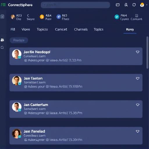 Screenshot of ConnectSphere Teams channels showing various topics and team members